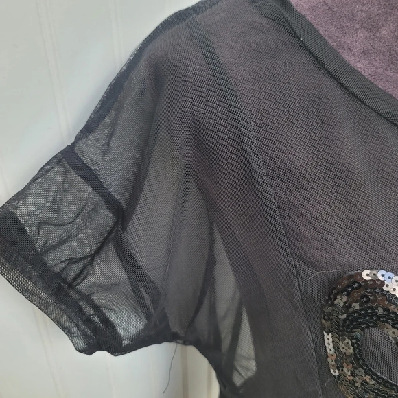 SANS SOUCI Sexy SEQUIN Black Net PARTY COCKTAIL WOMEN'S Sheer Cropped Top Sz S - Picture 3 of 12